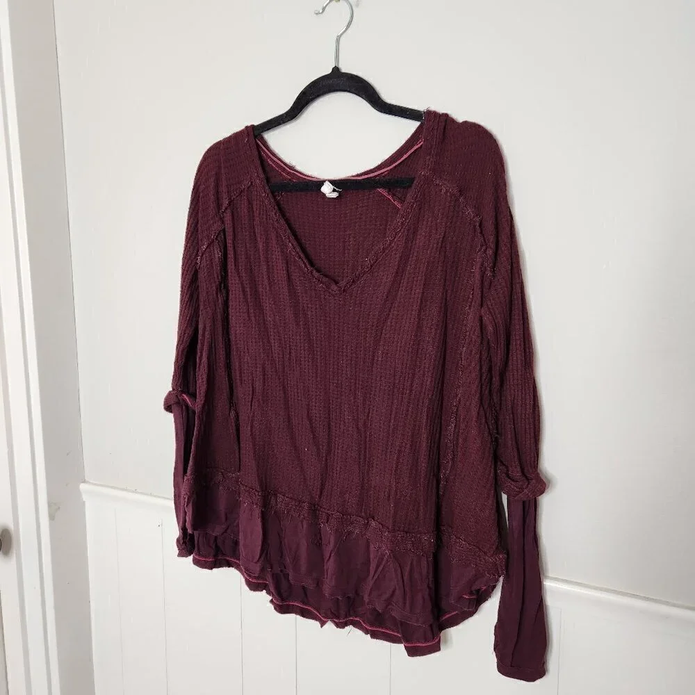 FREE PEOPLE Maroon Burgundy Thermal Waffle Laguna Top